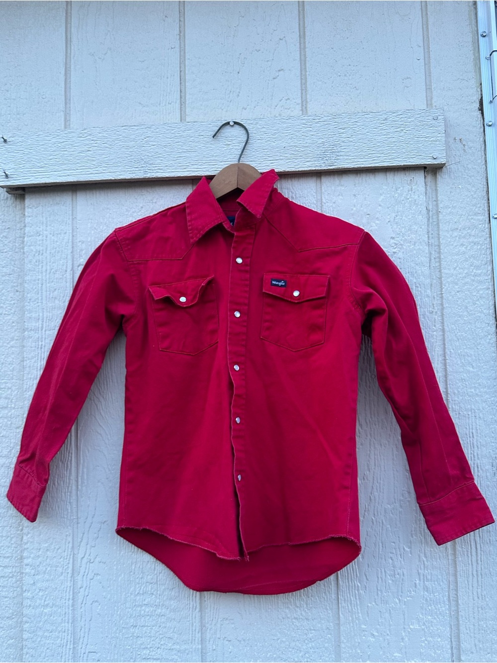 Wrangler Girls Red Western Snap Shirt Long Sleeve Cotton Twill Size L 10-12